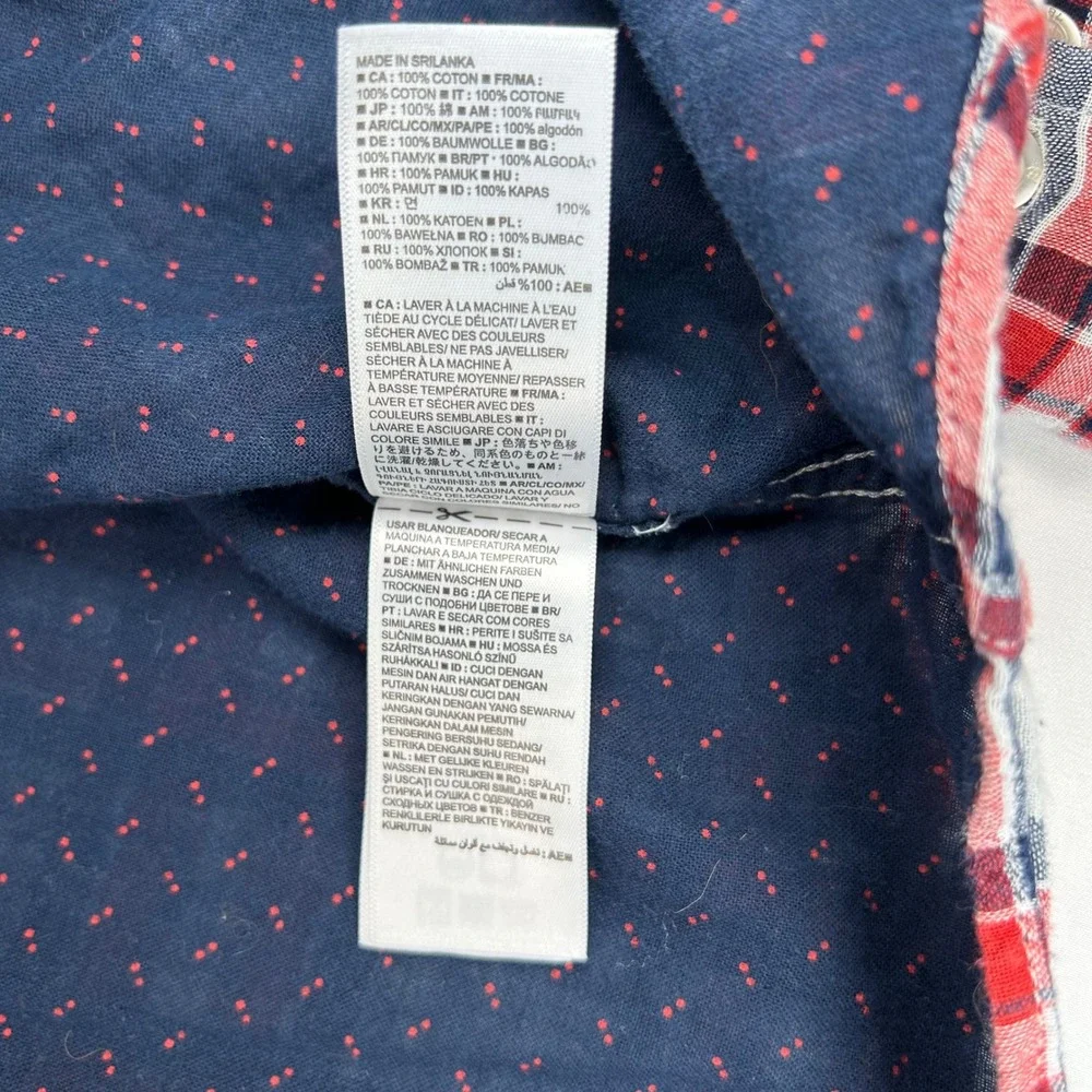 Banana Republic Mens‎ Untucked Slim Fit Plaid Button Down Shirt Red Blue Large